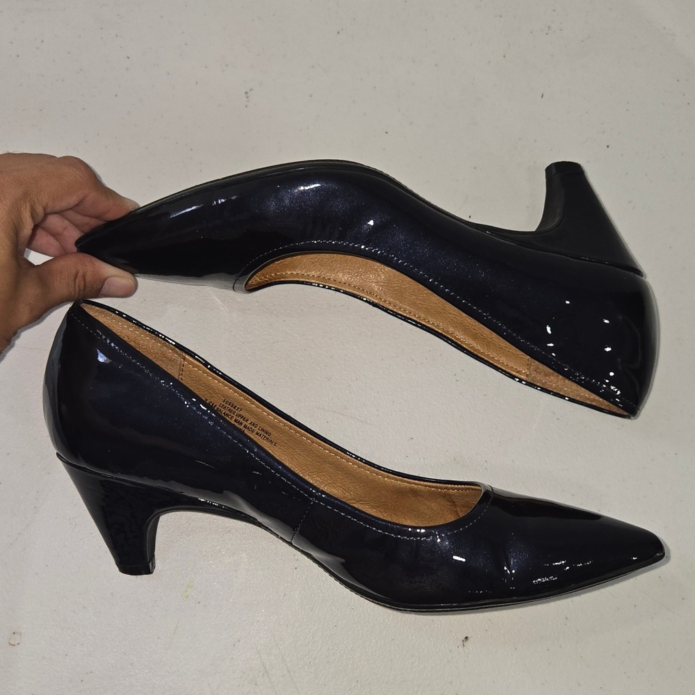 Sofft 1099837 Navy Blue Patent Leather Pointed Toe Kitten Heel Pumps Womens 7.5M - Picture 4 of 8